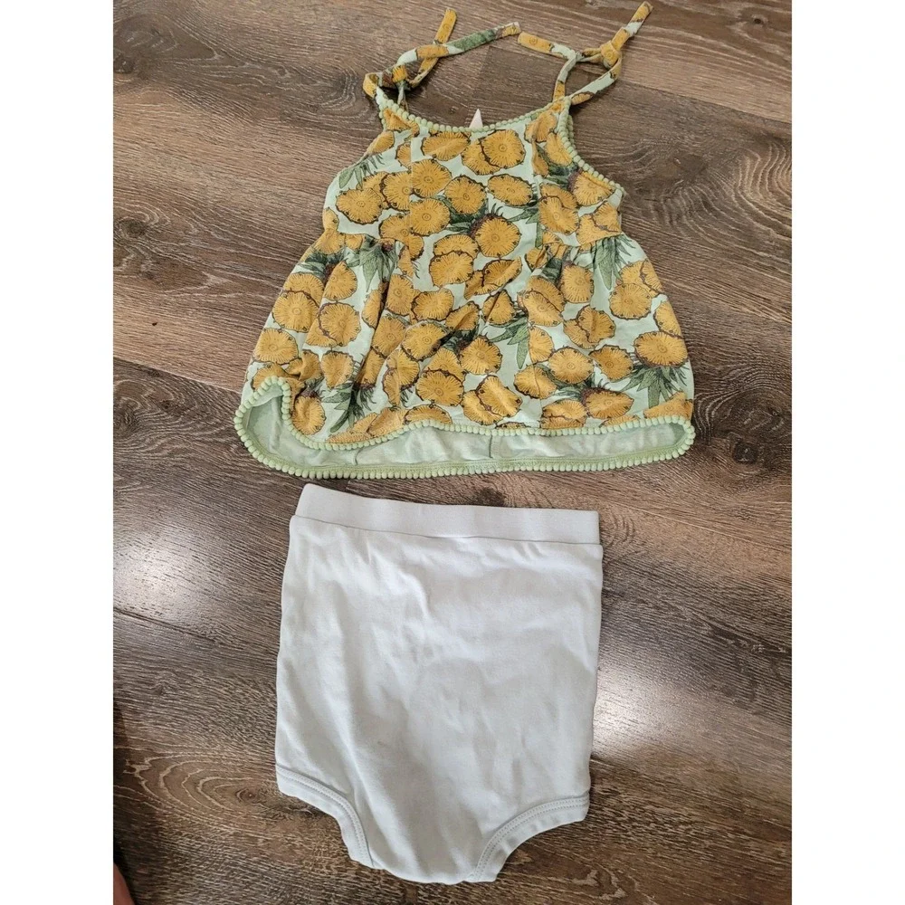 Kate Quinn Girls Pineapple Pom Pom Top 4T Blue Bloomers 3T Set Tropical #4